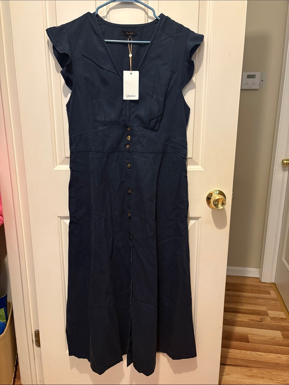 NWT | Quince | Vintage Wash Tencel Button Front Midi Dress - Picture 2 of 6